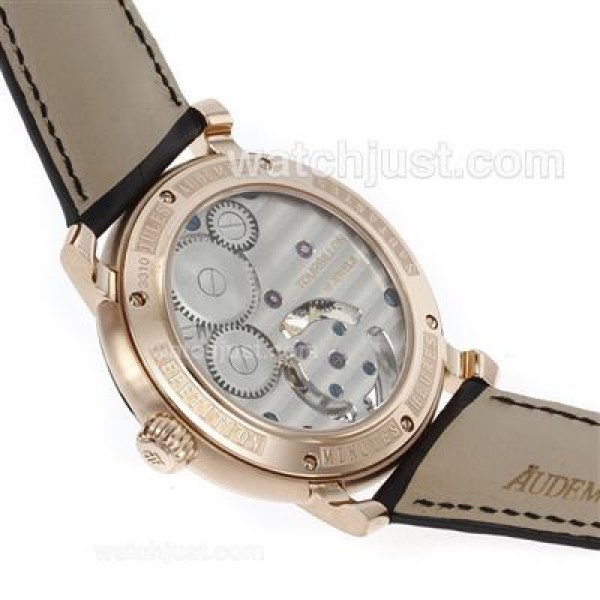UK Top Quality Replica Audemars Piguet Royal Oak Working Tourbillon Manual Winding Rose Gold Case with Black Dial-Leather Strap