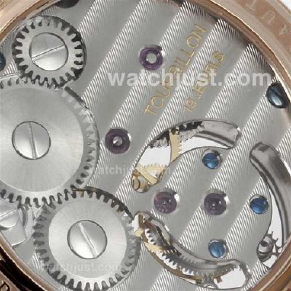UK Top Quality Replica Audemars Piguet Royal Oak Working Tourbillon Manual Winding Rose Gold Case with Black Dial-Leather Strap