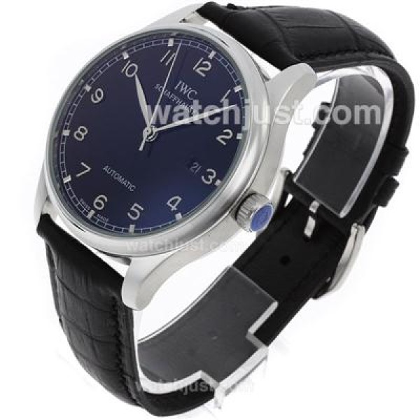 IWC Portuguese Automatic Number Markers with Black Dial-Leather Strap