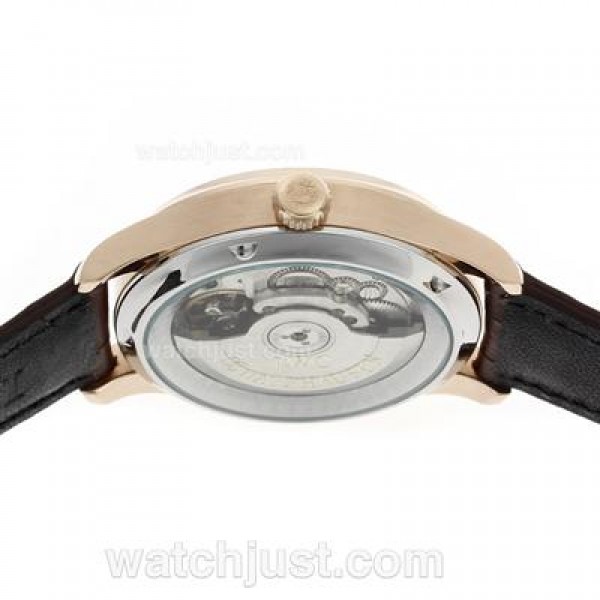 IWC Portuguese Automatic Rose Gold Case Number Markers with White Dial-Leather Strap