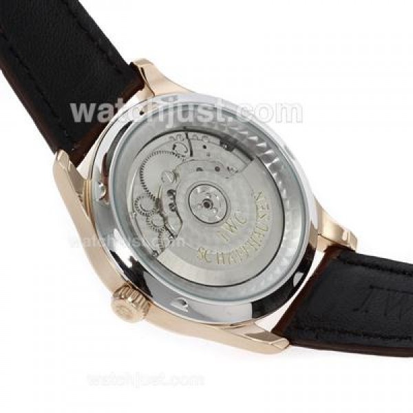 IWC Portuguese Automatic Rose Gold Case Number Markers with White Dial-Leather Strap