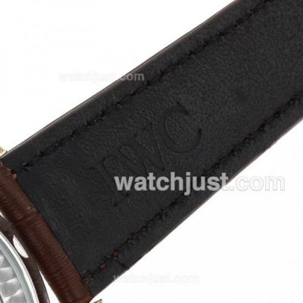 IWC Portuguese Automatic Rose Gold Case Number Markers with White Dial-Leather Strap