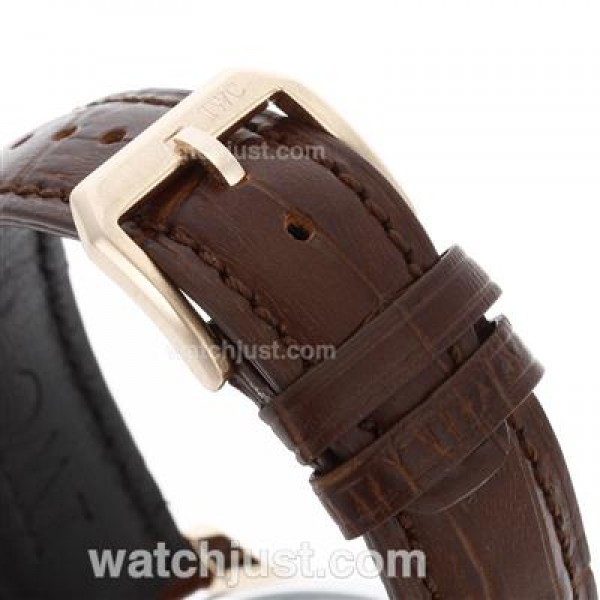 IWC Portuguese Automatic Rose Gold Case Number Markers with White Dial-Leather Strap