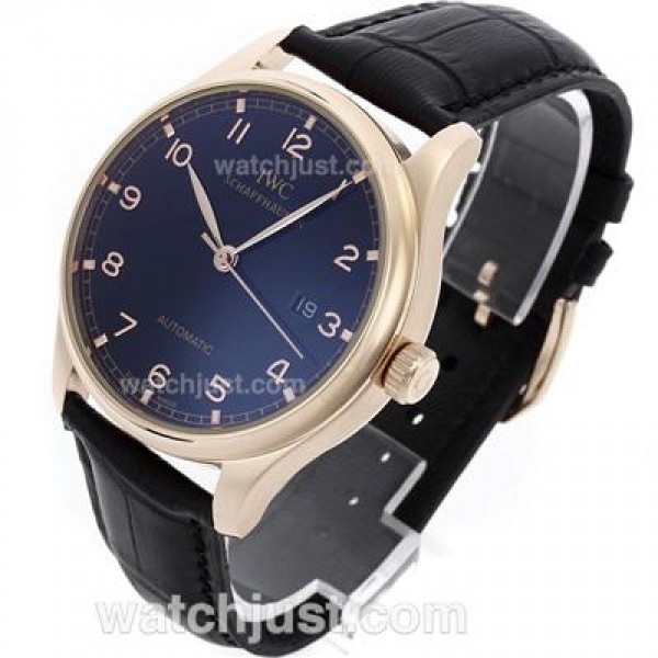 IWC Portuguese Automatic Rose Gold Case Number Markers with Black Dial-Leather Strap