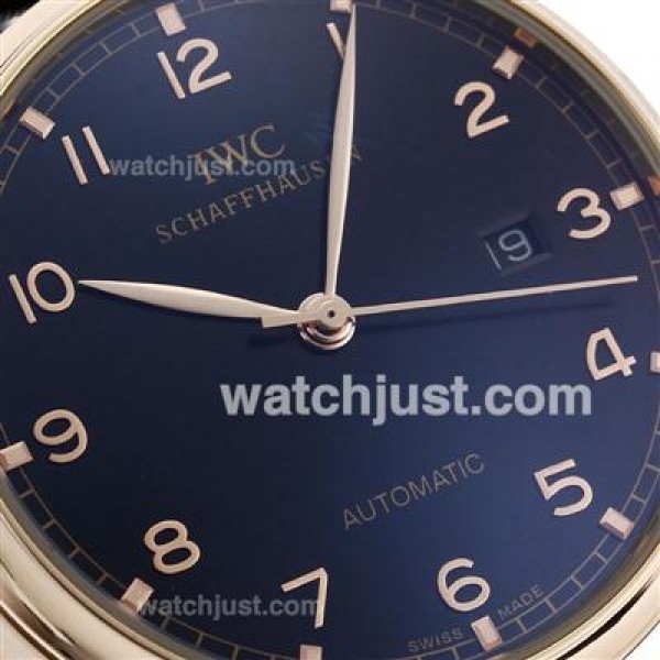 IWC Portuguese Automatic Rose Gold Case Number Markers with Black Dial-Leather Strap
