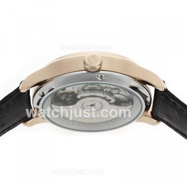 IWC Portuguese Automatic Rose Gold Case Number Markers with Black Dial-Leather Strap