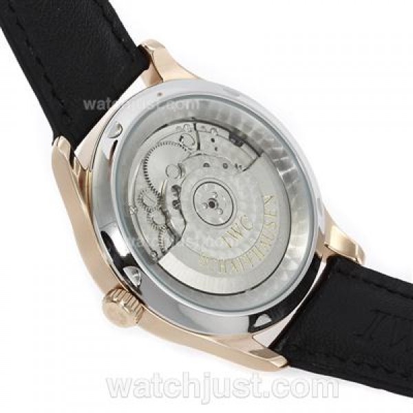 IWC Portuguese Automatic Rose Gold Case Number Markers with Black Dial-Leather Strap