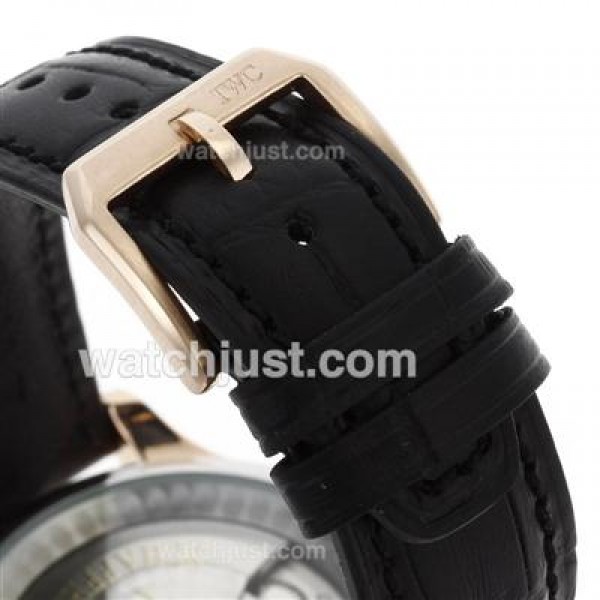 IWC Portuguese Automatic Rose Gold Case Number Markers with Black Dial-Leather Strap