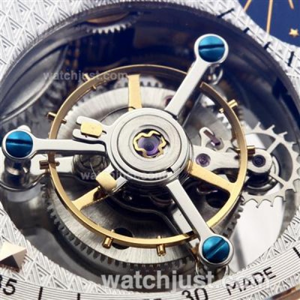 UK Swiss Made Replica Vacheron Constantin Working Tourbillon Manual Winding Rose Gold Case with White Dial-Leather Strap