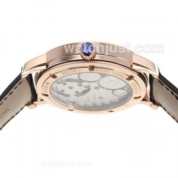 UK Swiss Made Replica Vacheron Constantin Working Tourbillon Manual Winding Rose Gold Case with White Dial-Leather Strap