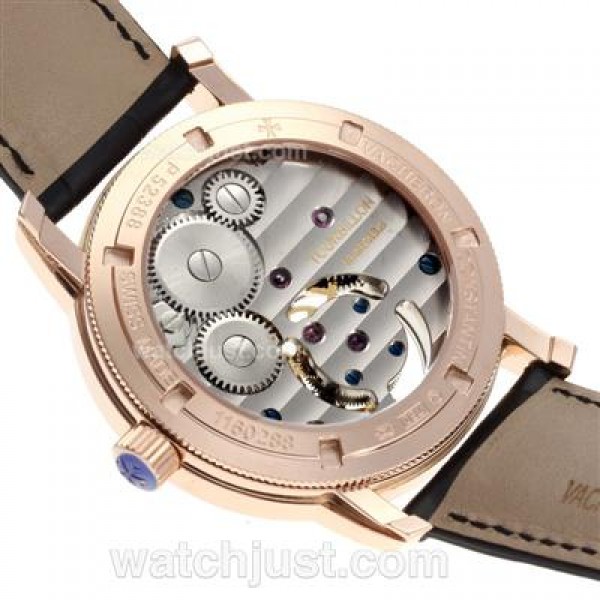 UK Swiss Made Replica Vacheron Constantin Working Tourbillon Manual Winding Rose Gold Case with White Dial-Leather Strap