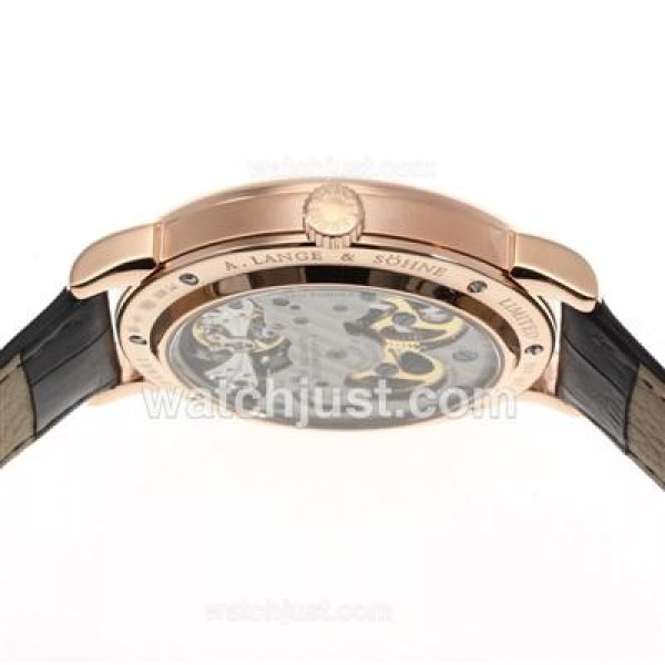A.Lange & Sohne Classic Tourbillon Manual Winding Rose Gold Case with Black Dial-Leather Strap