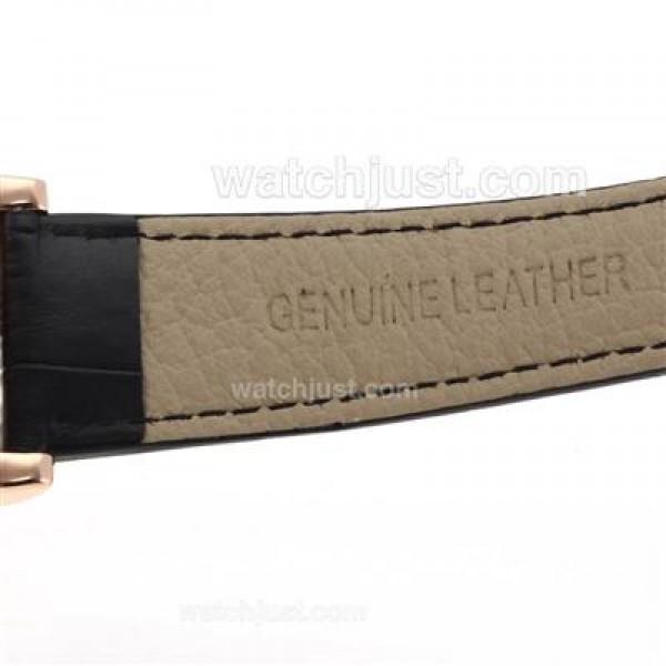 A.Lange & Sohne Classic Tourbillon Manual Winding Rose Gold Case with Black Dial-Leather Strap