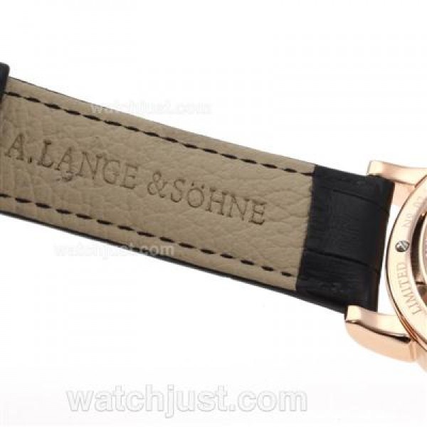 A.Lange & Sohne Classic Tourbillon Manual Winding Rose Gold Case with Black Dial-Leather Strap