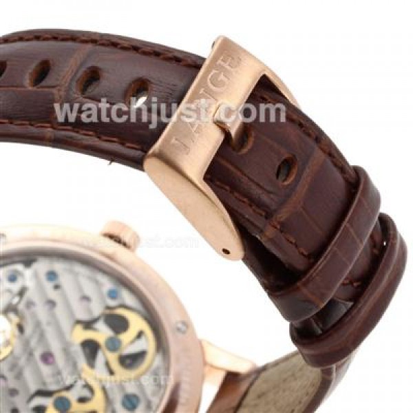 A.Lange & Sohne Classic Tourbillon Manual Winding Rose Gold Case with White Dial-Leather Strap