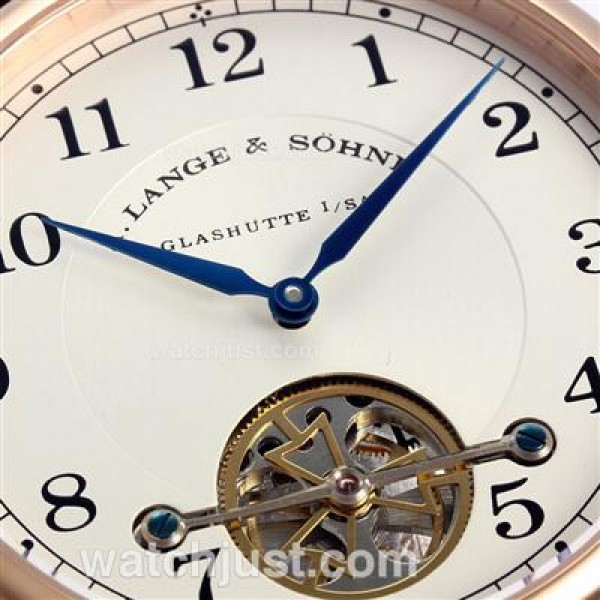 A.Lange & Sohne Classic Tourbillon Manual Winding Rose Gold Case with White Dial-Leather Strap