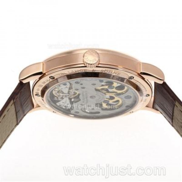 A.Lange & Sohne Classic Tourbillon Manual Winding Rose Gold Case with White Dial-Leather Strap