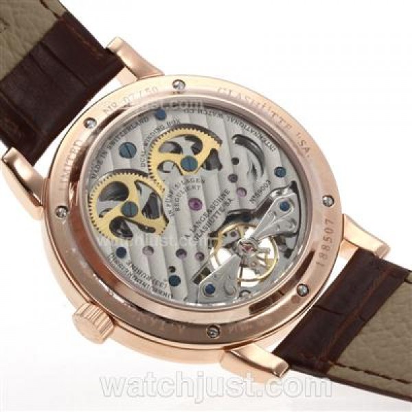 A.Lange & Sohne Classic Tourbillon Manual Winding Rose Gold Case with White Dial-Leather Strap