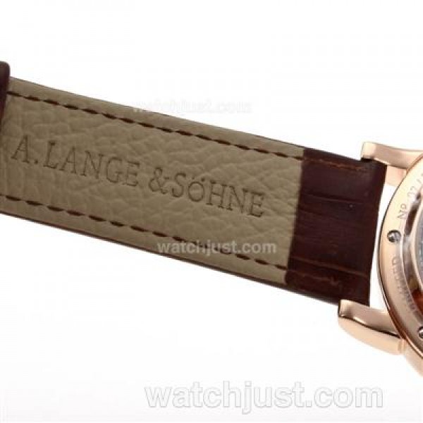 A.Lange & Sohne Classic Tourbillon Manual Winding Rose Gold Case with White Dial-Leather Strap