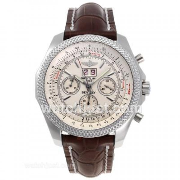 Breitling for Bentley Big Date 6.75 Chronograph Swiss Valjoux 7750 Movement with White Dial-Leather Strap
