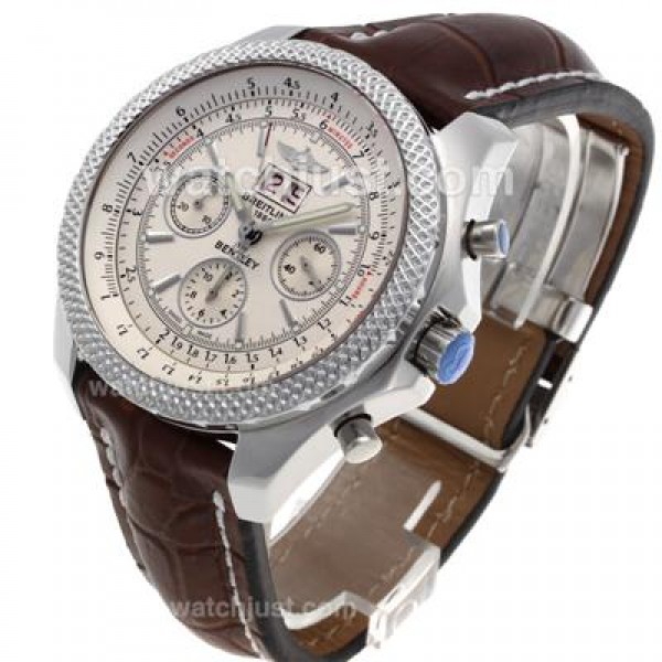 Breitling for Bentley Big Date 6.75 Chronograph Swiss Valjoux 7750 Movement with White Dial-Leather Strap