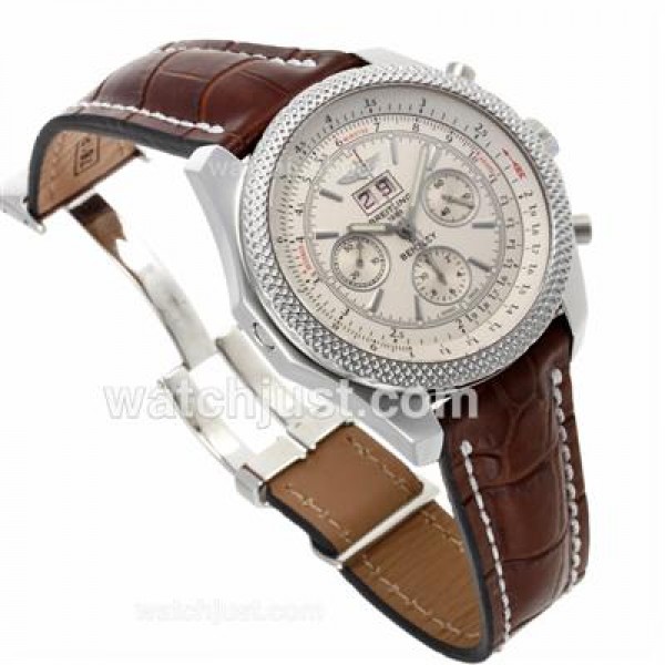 Breitling for Bentley Big Date 6.75 Chronograph Swiss Valjoux 7750 Movement with White Dial-Leather Strap