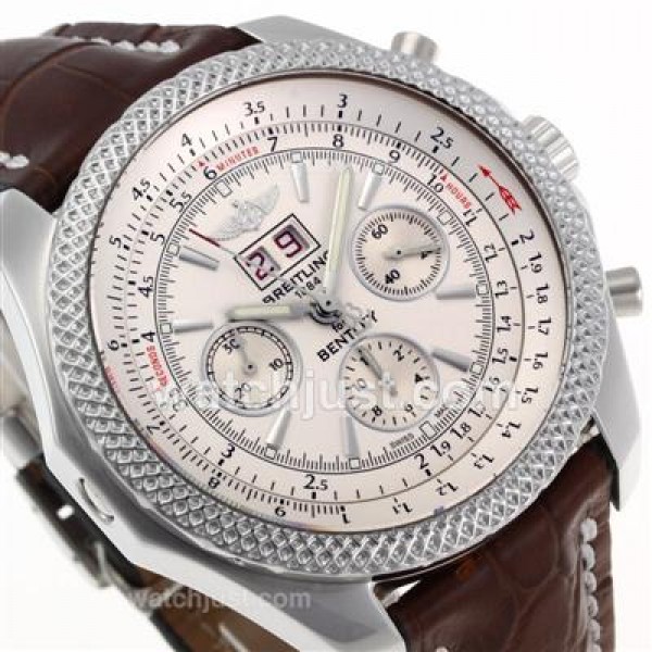 Breitling for Bentley Big Date 6.75 Chronograph Swiss Valjoux 7750 Movement with White Dial-Leather Strap