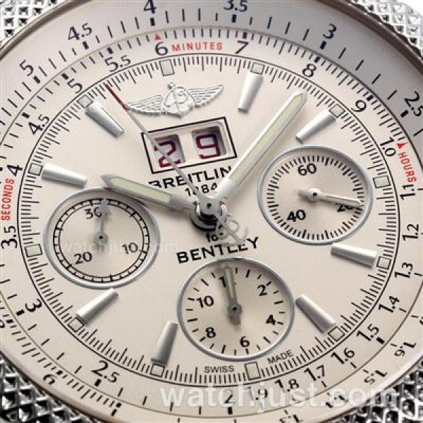 Breitling for Bentley Big Date 6.75 Chronograph Swiss Valjoux 7750 Movement with White Dial-Leather Strap