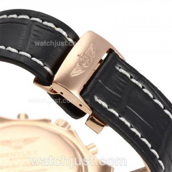 Breitling for Bentley Chronograph Swiss Valjoux 7750 Movement Rose Gold Case with Black Dial-Leather Strap