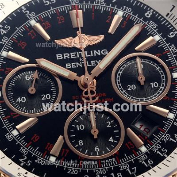 Breitling for Bentley Chronograph Swiss Valjoux 7750 Movement Rose Gold Case with Black Dial-Leather Strap