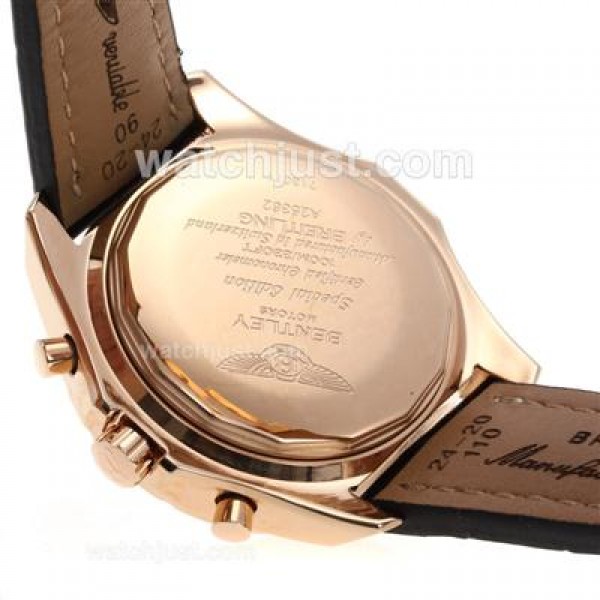 Breitling for Bentley Chronograph Swiss Valjoux 7750 Movement Rose Gold Case with Black Dial-Leather Strap