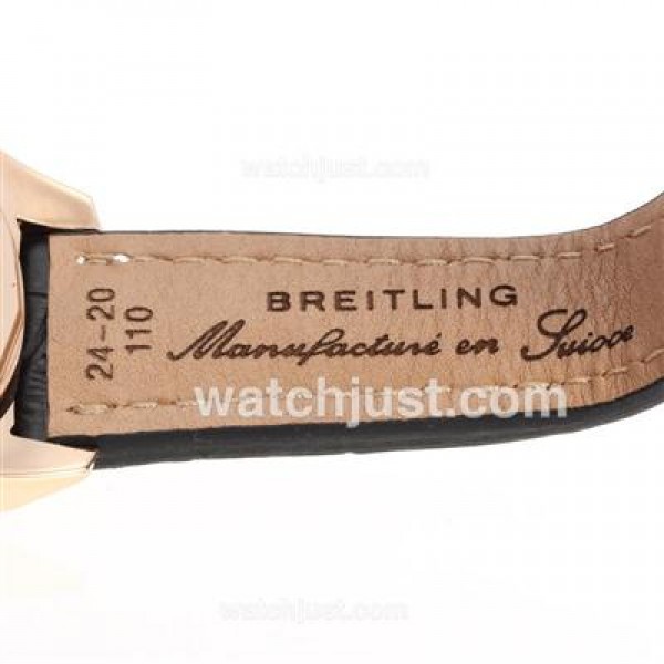 Breitling for Bentley Chronograph Swiss Valjoux 7750 Movement Rose Gold Case with Black Dial-Leather Strap