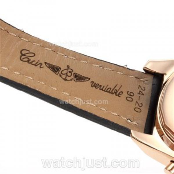 Breitling for Bentley Chronograph Swiss Valjoux 7750 Movement Rose Gold Case with Black Dial-Leather Strap