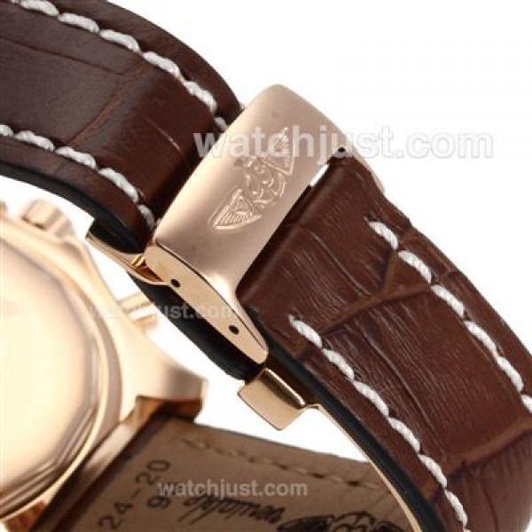 Breitling for Bentley Chronograph Swiss Valjoux 7750 Movement Rose Gold Case with White Dial-Leather Strap