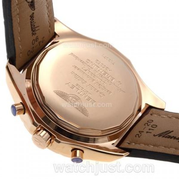 Breitling for Bentley Chronograph Swiss Valjoux 7750 Movement Rose Gold Case with White Dial-Leather Strap