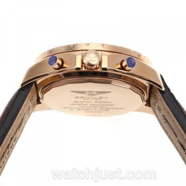 Breitling for Bentley Chronograph Swiss Valjoux 7750 Movement Rose Gold Case with White Dial-Leather Strap
