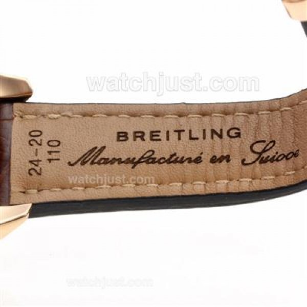 Breitling for Bentley Chronograph Swiss Valjoux 7750 Movement Rose Gold Case with White Dial-Leather Strap