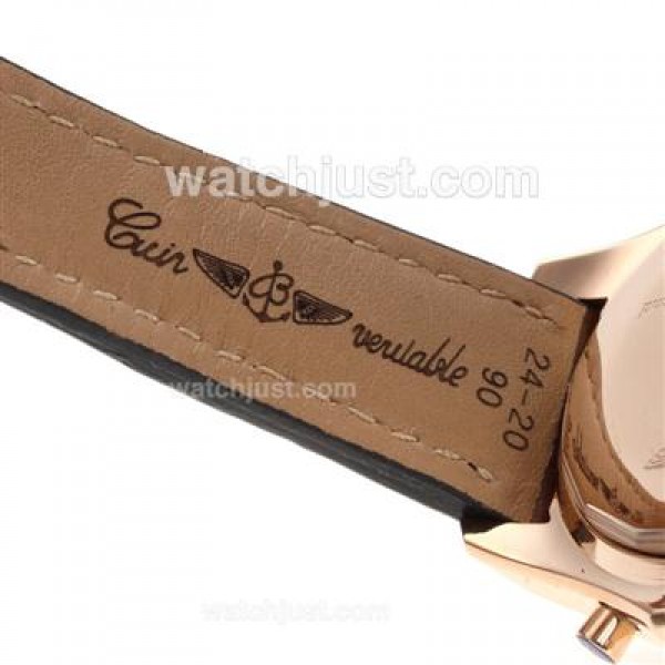 Breitling for Bentley Chronograph Swiss Valjoux 7750 Movement Rose Gold Case with White Dial-Leather Strap