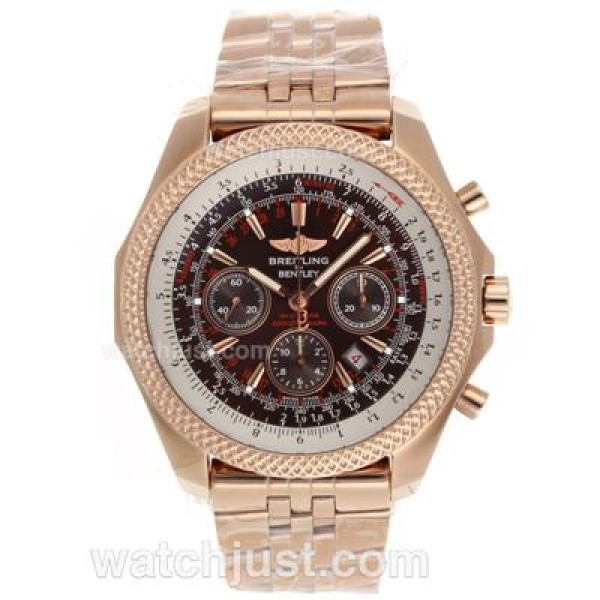 Breitling for Bentley Chronograph Swiss Valjoux 7750 Movement Full Rose Gold with Brown Dial