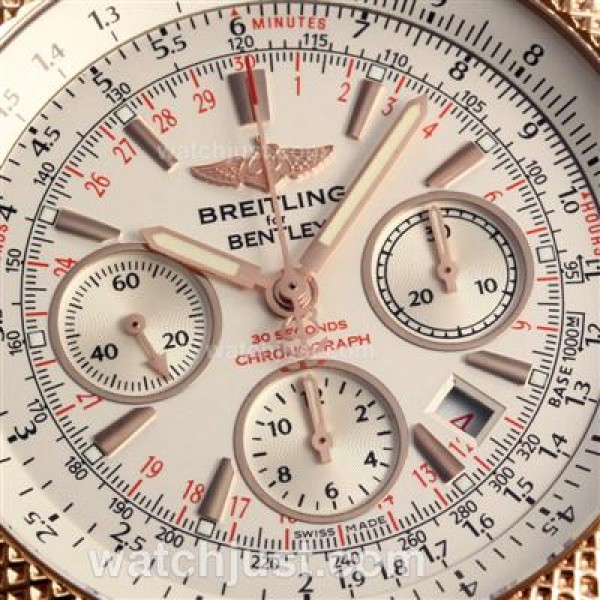 Breitling for Bentley Chronograph Swiss Valjoux 7750 Movement Full Rose Gold with White Dial