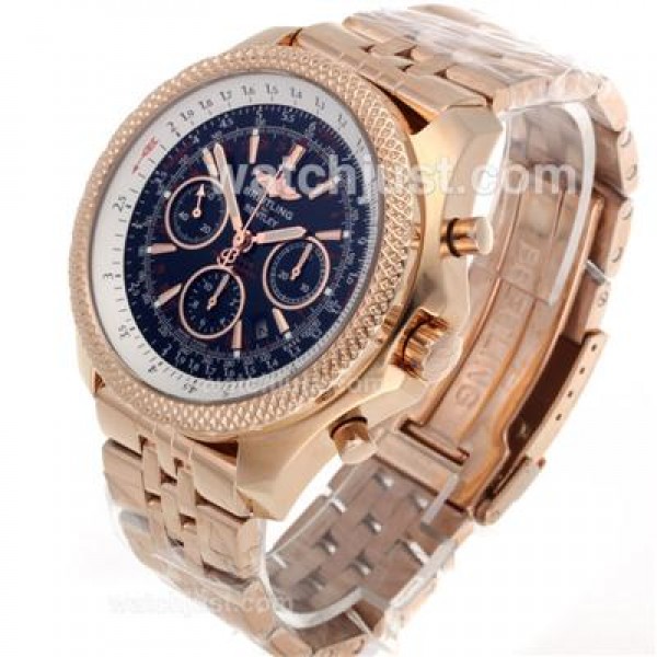 Breitling for Bentley Chronograph Swiss Valjoux 7750 Movement Full Rose Gold with Black Dial