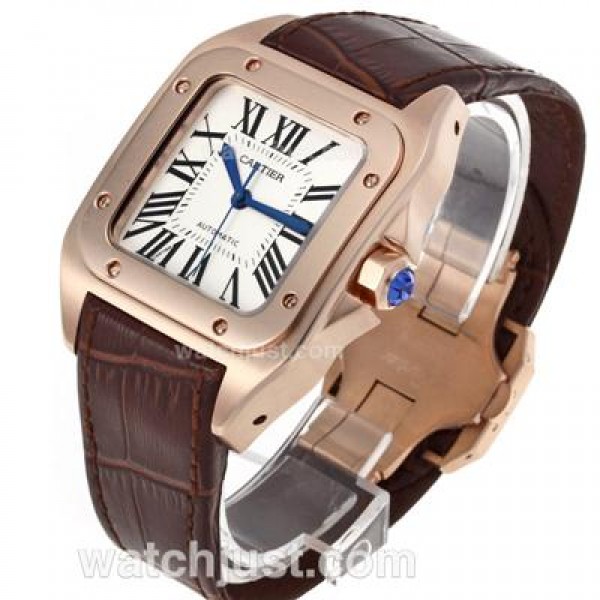 Best Quality Cartier Santos 100 Fake Watches With White Dials For Men