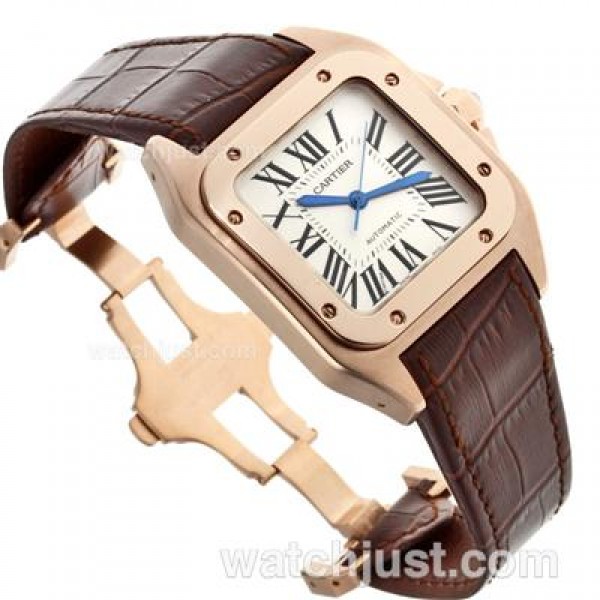 Best Quality Cartier Santos 100 Fake Watches With White Dials For Men