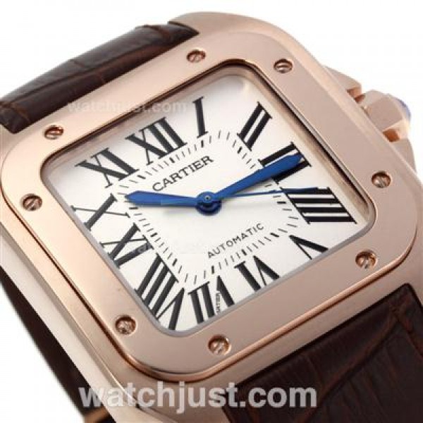 Best Quality Cartier Santos 100 Fake Watches With White Dials For Men