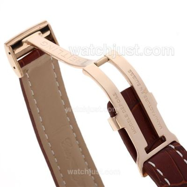 Breitling Chronomat B01 Working Chronograph Rose Gold Case with White Dial-Leather Strap