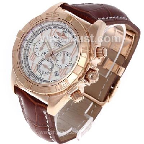 Breitling Chronomat B01 Working Chronograph Rose Gold Case with White Dial-Leather Strap