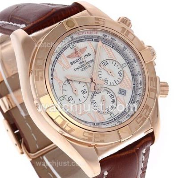 Breitling Chronomat B01 Working Chronograph Rose Gold Case with White Dial-Leather Strap