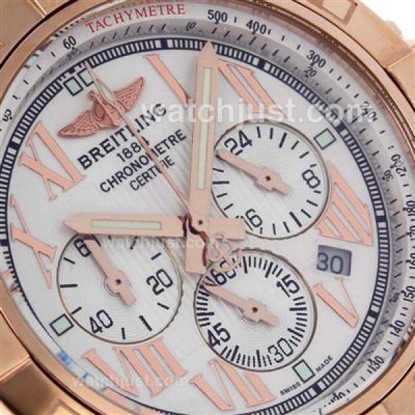 Breitling Chronomat B01 Working Chronograph Rose Gold Case with White Dial-Leather Strap