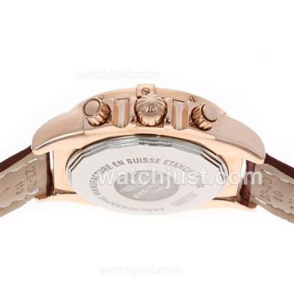 Breitling Chronomat B01 Working Chronograph Rose Gold Case with White Dial-Leather Strap