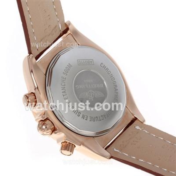 Breitling Chronomat B01 Working Chronograph Rose Gold Case with White Dial-Leather Strap